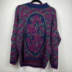 ♥️ Vintage Sweaters Blue Floral Print Long Sleeve Sweater